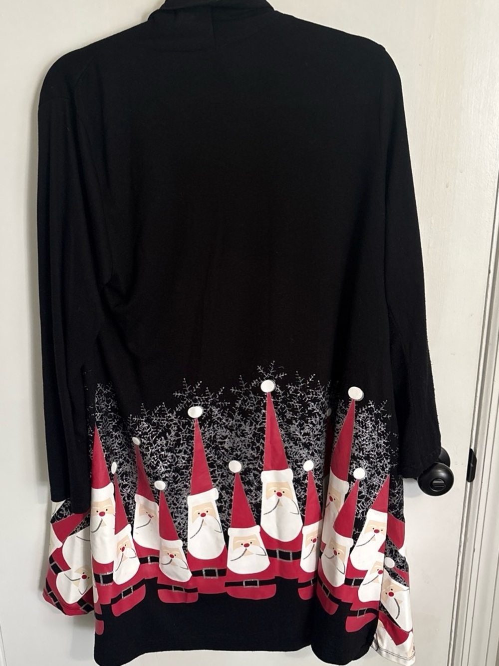 Women's Black Santa Print Holiday Wrap Cardigan XL